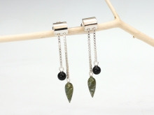 Cylinder top earrings with Joberg green jasper and Black onyx