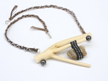 Twig with seed bead wrapped stone