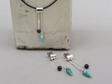 Cylinder top pendant and earrings with amazonite and black onyx Cylinder top pendant and earrings with amazonite and black onyx